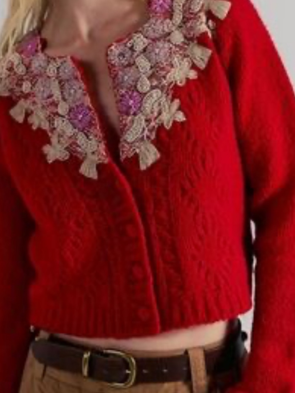 Free People Women’s Pixie Embroidered Cardigan Sweater Size Small S Wool Blend